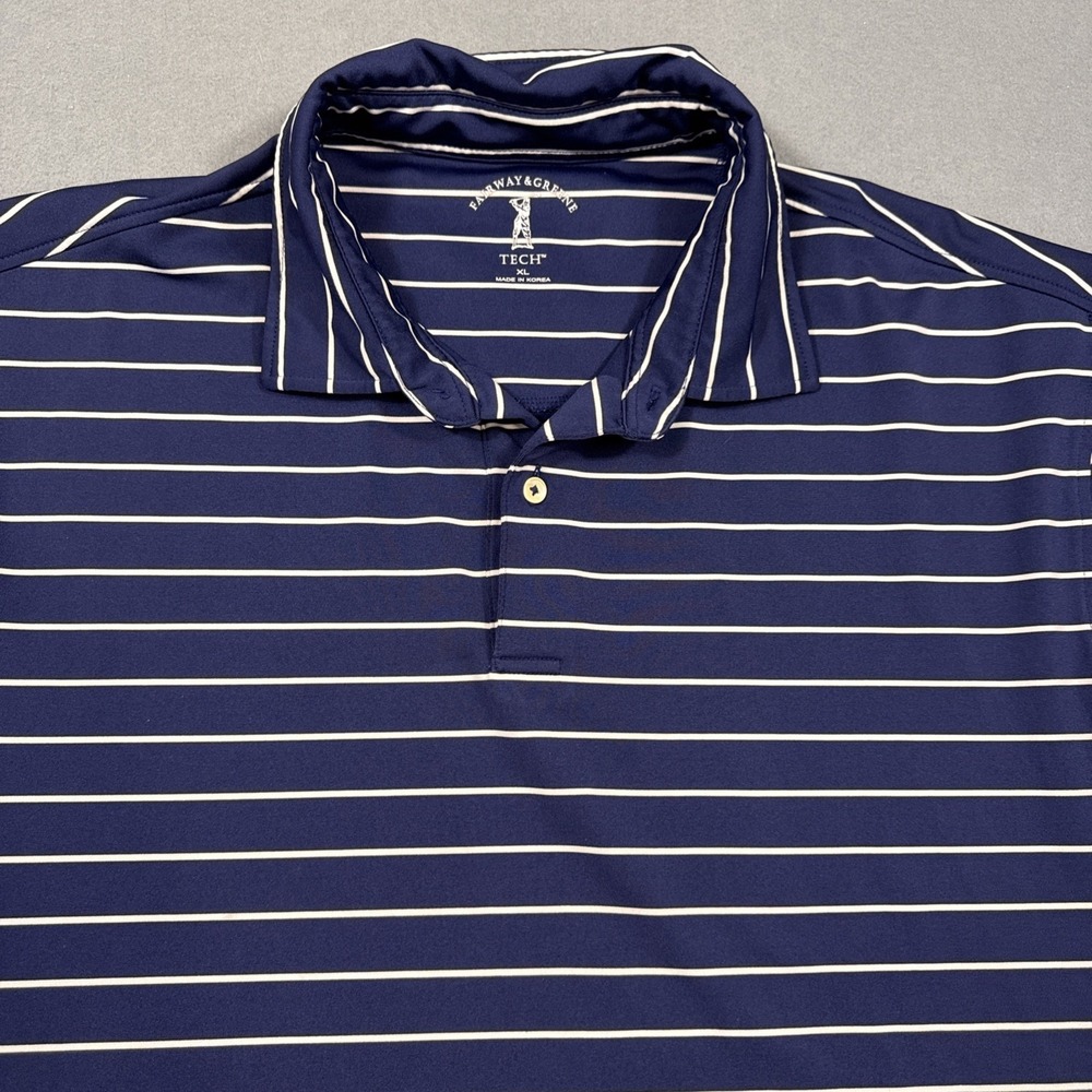 Fairway & Greene Polo GOLF TECH Shirt  Mens XL NAVY STRIPE PREformance